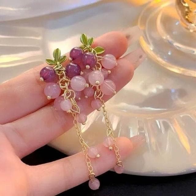 耳環s銀針小清新百搭花朵耳釘輕奢小眾高級感紫色葡萄耳環網紅耳墜 耳環耳釘耳飾女生耳環法式耳環流行百搭耳釘生日禮物貼耳耳環