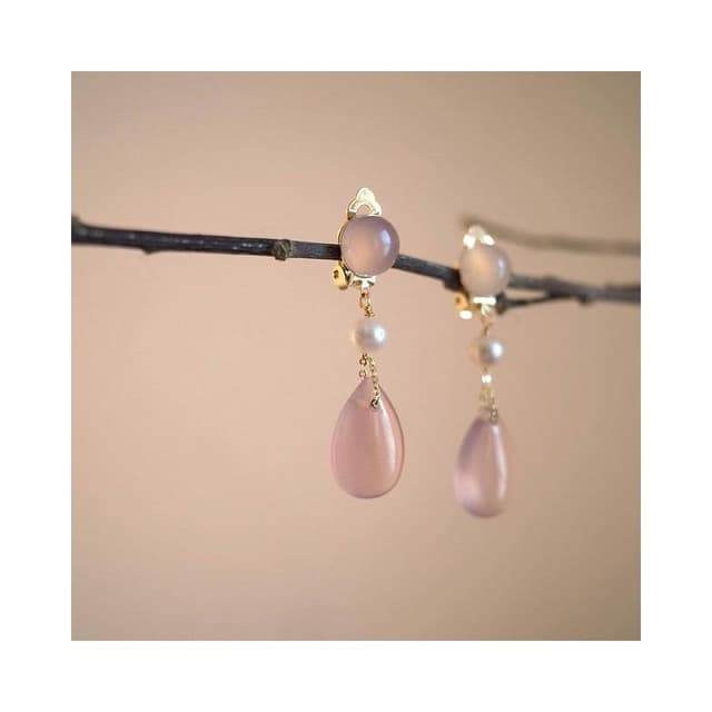 耳環胭脂新中式氣質中國風粉色水滴溫柔耳環耳夾漢服旗袍配飾耳環耳釘耳飾女生耳環法式耳環流行百搭耳釘生日禮物貼耳耳環