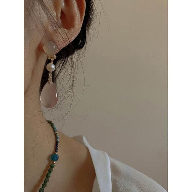 耳環胭脂新中式氣質中國風粉色水滴溫柔耳環耳夾漢服旗袍配飾耳環耳釘耳飾女生耳環法式耳環流行百搭耳釘生日禮物貼耳耳環