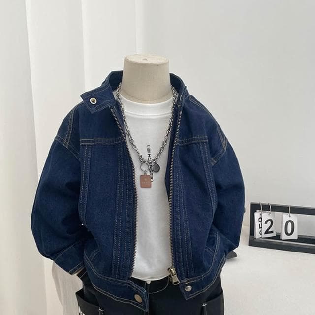 【Arbea】女童春秋款牛仔外套新款兒童立領夾克上衣男孩藍色秋季衣服潮【C1284】