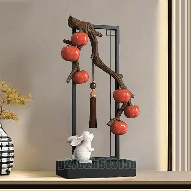 柿柿如意擺件 電視櫃家居裝飾品 玄關高新中式酒櫃喬遷禮物客廳旺宅 客廳玄關裝飾 喬遷風水擺件喬遷新居