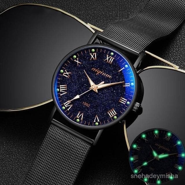 小李甄選  手錶男士超薄滿天星網帶學生百搭超強夜光電池防水高級感高檔石英