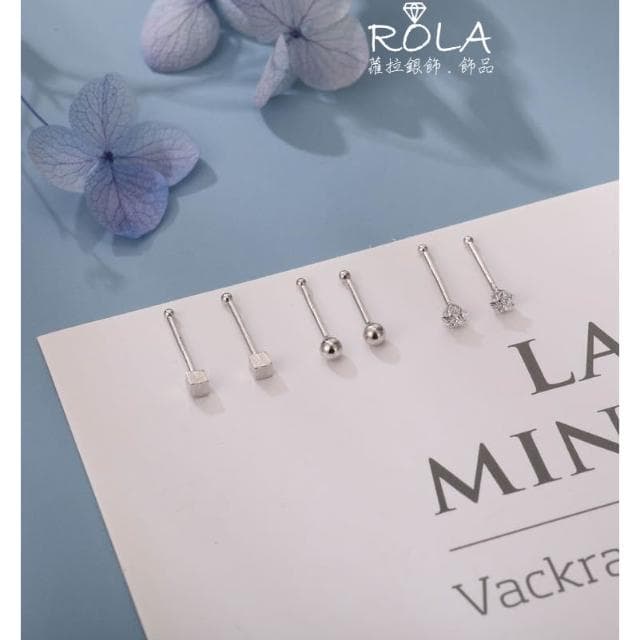 ROLA蘿拉銀飾飾品 “現貨當天出”（一支價 )星星水鑽/圓珠/方塊999足銀純銀養耳棒養耳針耳環免耳堵免後扣2-1左.