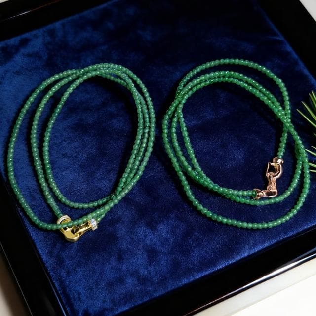 【Paiya 派亞】帝王綠/辣綠翡翠玻璃種小米珠 S925銀項鍊手鍊 - 濃陽滿色 兩用臻品