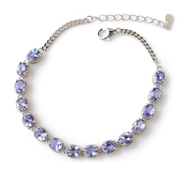 【KATE】銀飾 簡約輕奢閃耀天然丹泉石純銀手鍊 坦桑石 生日石 丹泉石手鍊 海洋之心 喉輪 眉心輪 生日禮物 情人禮物