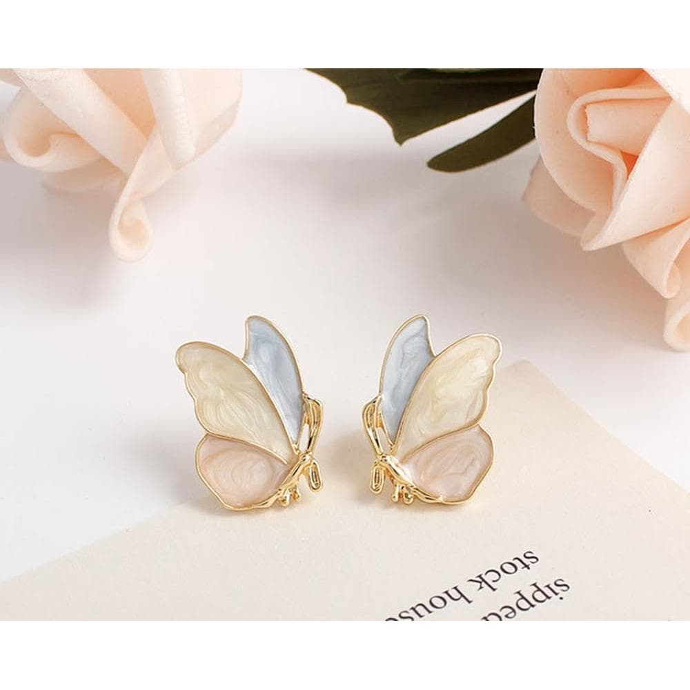 🎗飾間首飾鋪天藍色撞色蝴蝶耳環韓國森系小清新甜美優雅超仙無耳洞耳夾耳飾女