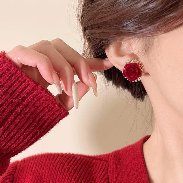 🎗飾間首飾鋪 安可拉紅珍珠珠耳環女輕奢高級感獨特耳環耳飾