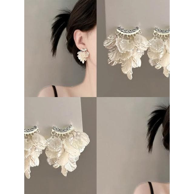 🎗飾間首飾鋪 超仙法式貝殼花瓣流蘇耳環小眾精緻百搭耳環耳飾拎環女