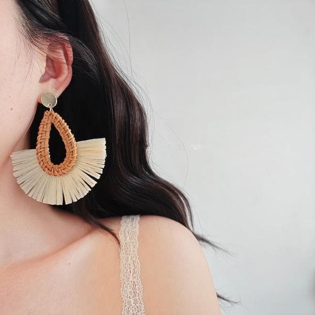 🎗飾間首飾鋪 編織扇形度假風流蘇鷺沙灘民族風女耳飾耳環