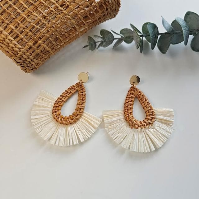 🎗飾間首飾鋪 編織扇形度假風流蘇鷺沙灘民族風女耳飾耳環