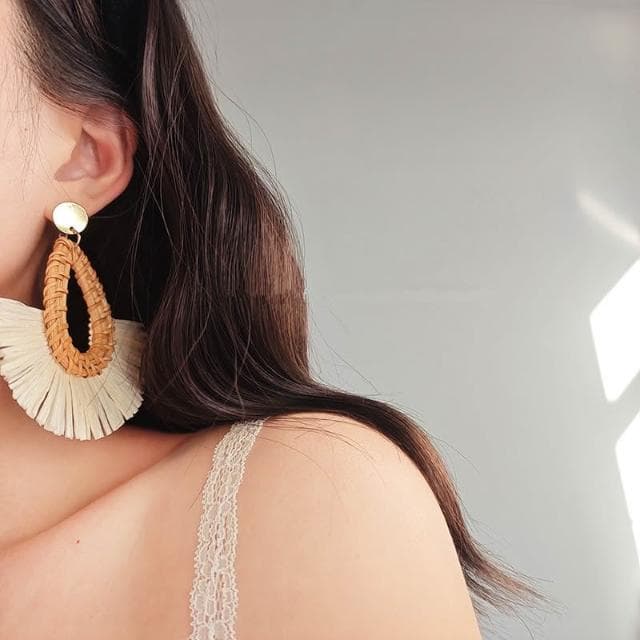 🎗飾間首飾鋪 編織扇形度假風流蘇鷺沙灘民族風女耳飾耳環