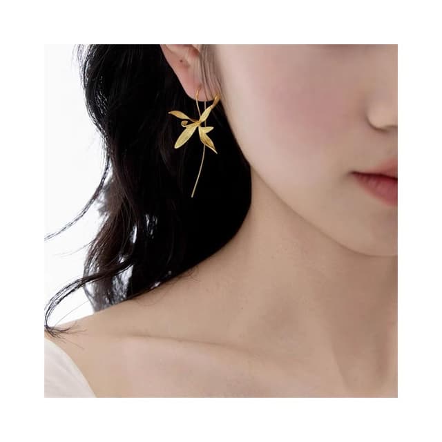 🎗飾間首飾鋪 水墨國畫風蘭花草耳環耳鉤款新中式國風文藝小眾設計拉絲金屬耳飾