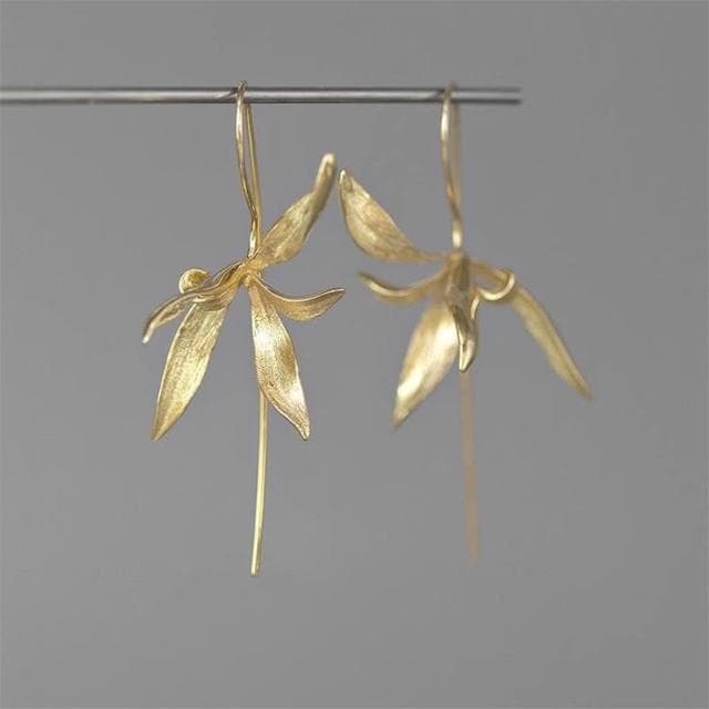 🎗飾間首飾鋪 水墨國畫風蘭花草耳環耳鉤款新中式國風文藝小眾設計拉絲金屬耳飾