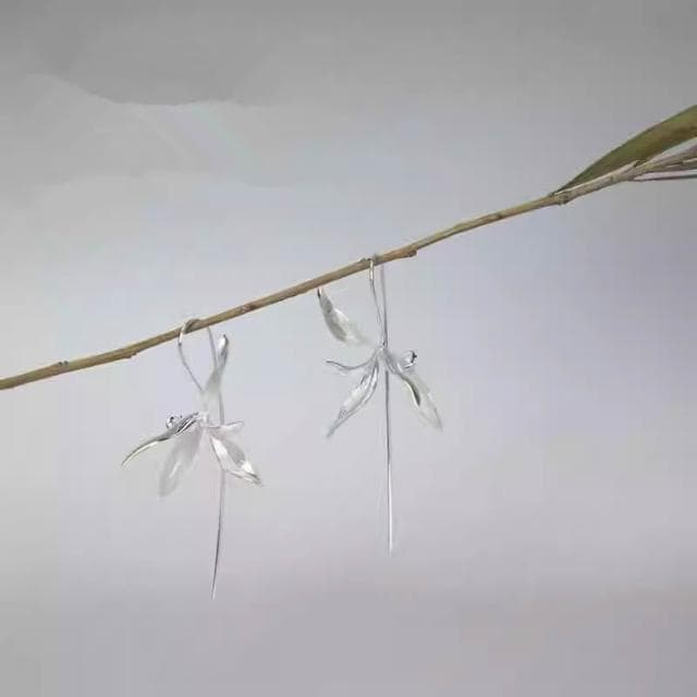 🎗飾間首飾鋪 水墨國畫風蘭花草耳環耳鉤款新中式國風文藝小眾設計拉絲金屬耳飾