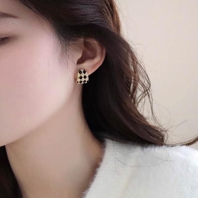🎗飾間首飾鋪 復古棋盤珍珠耳環女爆款耳環耳夾無耳洞高級感耳飾