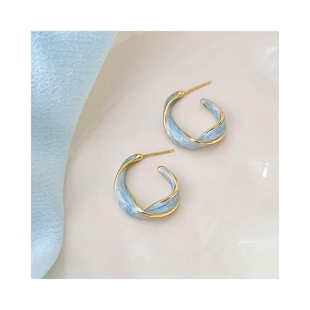 🎗飾間首飾鋪 法式滴釉藍色純銀耳圈女小眾耳環設計感高級耳環2025新款爆款耳飾