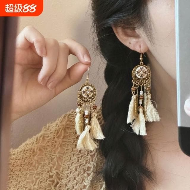 🎗飾間首飾鋪 波希米亞長流蘇耳環女高級感度假風個性誇張耳環復古民族風耳飾