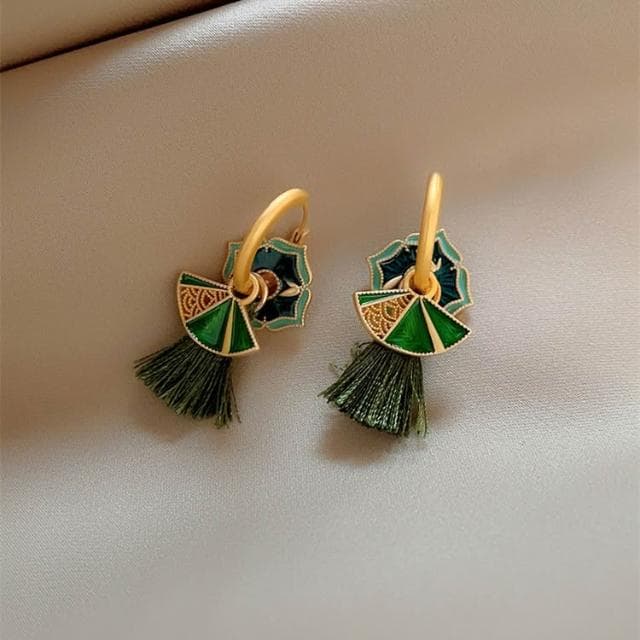 🎗飾間首飾鋪 新中式復古國潮琺瑯滴釉扇子女輕奢氣質耳環2025新款小眾耳飾