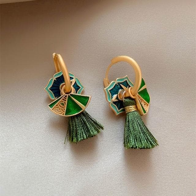 🎗飾間首飾鋪 新中式復古國潮琺瑯滴釉扇子女輕奢氣質耳環2025新款小眾耳飾