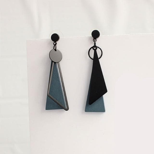 🎗飾間首飾鋪 新款木质雾霾蓝日系冷淡风不对称黑色耳环显瘦无耳洞耳夹耳饰