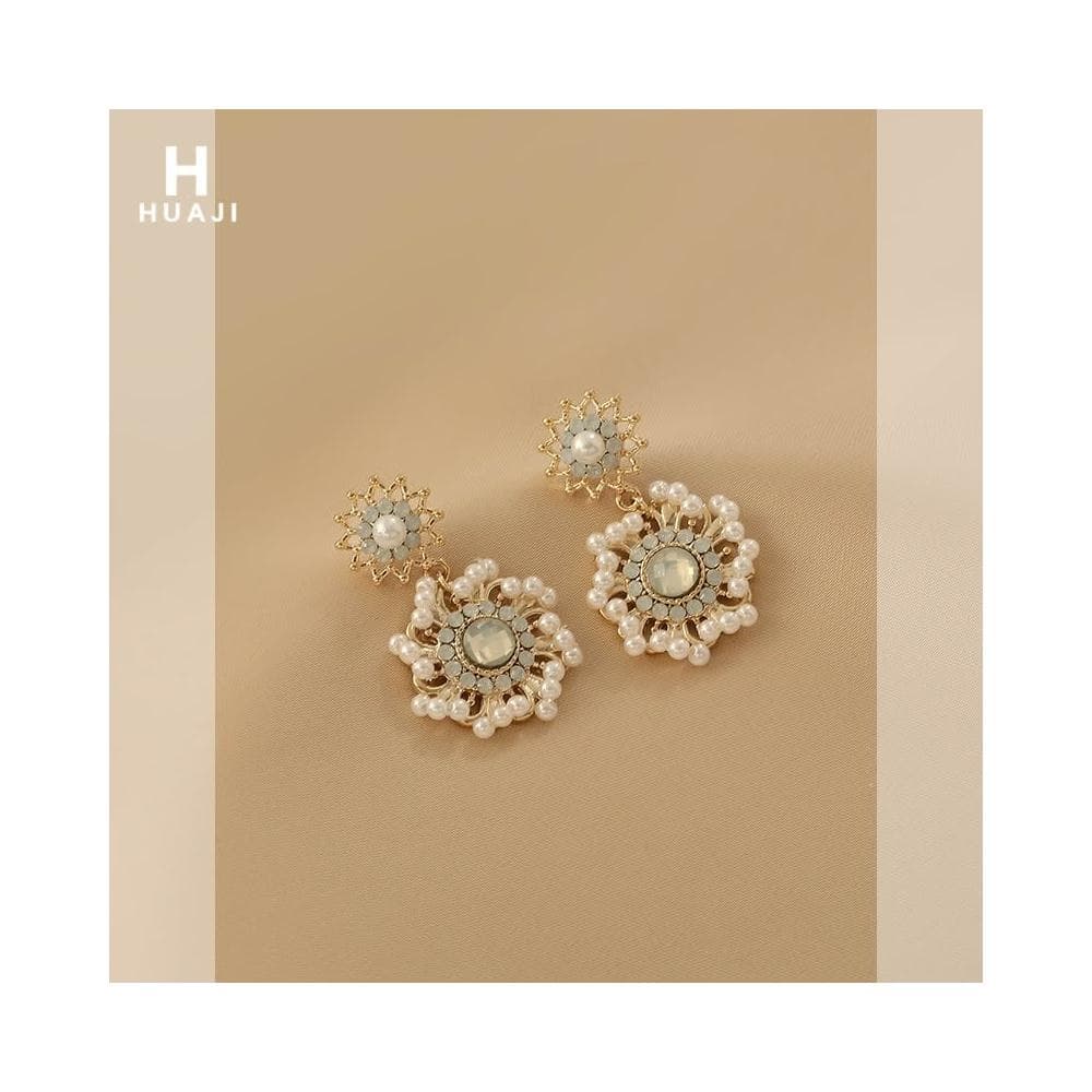 🎗飾間首飾鋪 花跡珍珠耳環女復古優雅宮廷風巴洛克耳環法式輕奢小眾耳飾