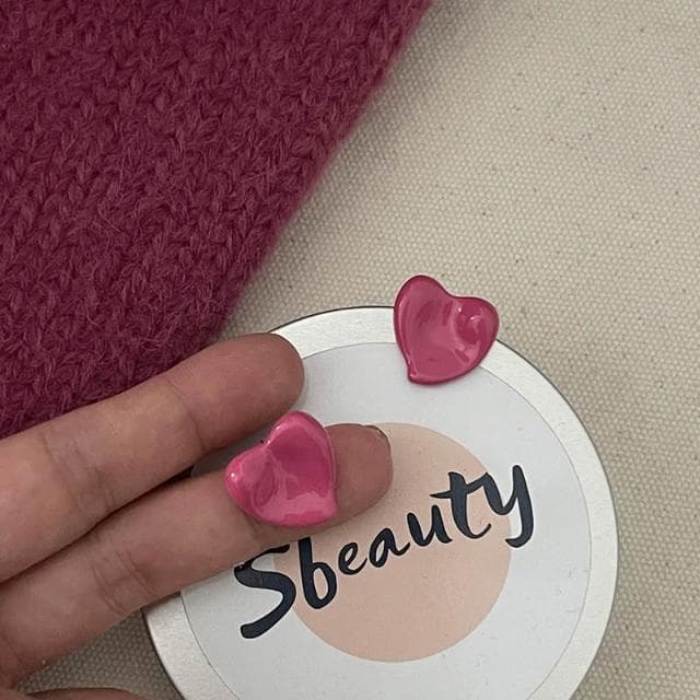 🎗飾間首飾鋪  法式復古玫瑰粉滴油愛心夾無耳洞女輕奢高級感耳環氣質網紅耳飾