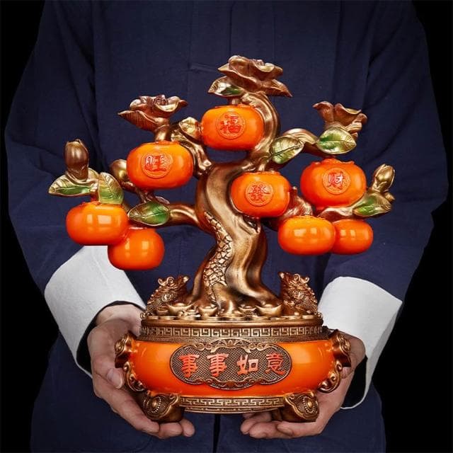 事事柿柿如意柿子擺件發財樹客廳酒櫃裝飾品搬家禮物喬遷新居
