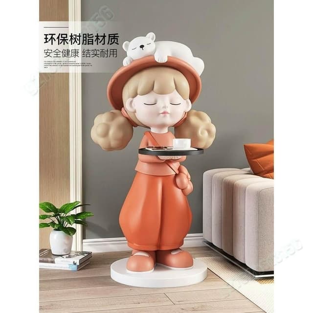 奶油風女孩大型落地擺件 家居裝飾品 客廳電視櫃邊幾  沙發旁幾 生日禮物 擺飾 房間擺飾 喬遷托盤禮物