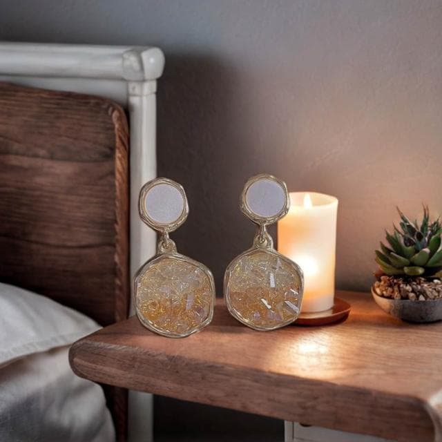 {遇見臻品}BG374夾式耳針橘色漸變水滴水晶耳墜漸變水晶耳環幾何方形碎鑽耳環小眾設計感氣質復古耳飾百搭小香風耳環