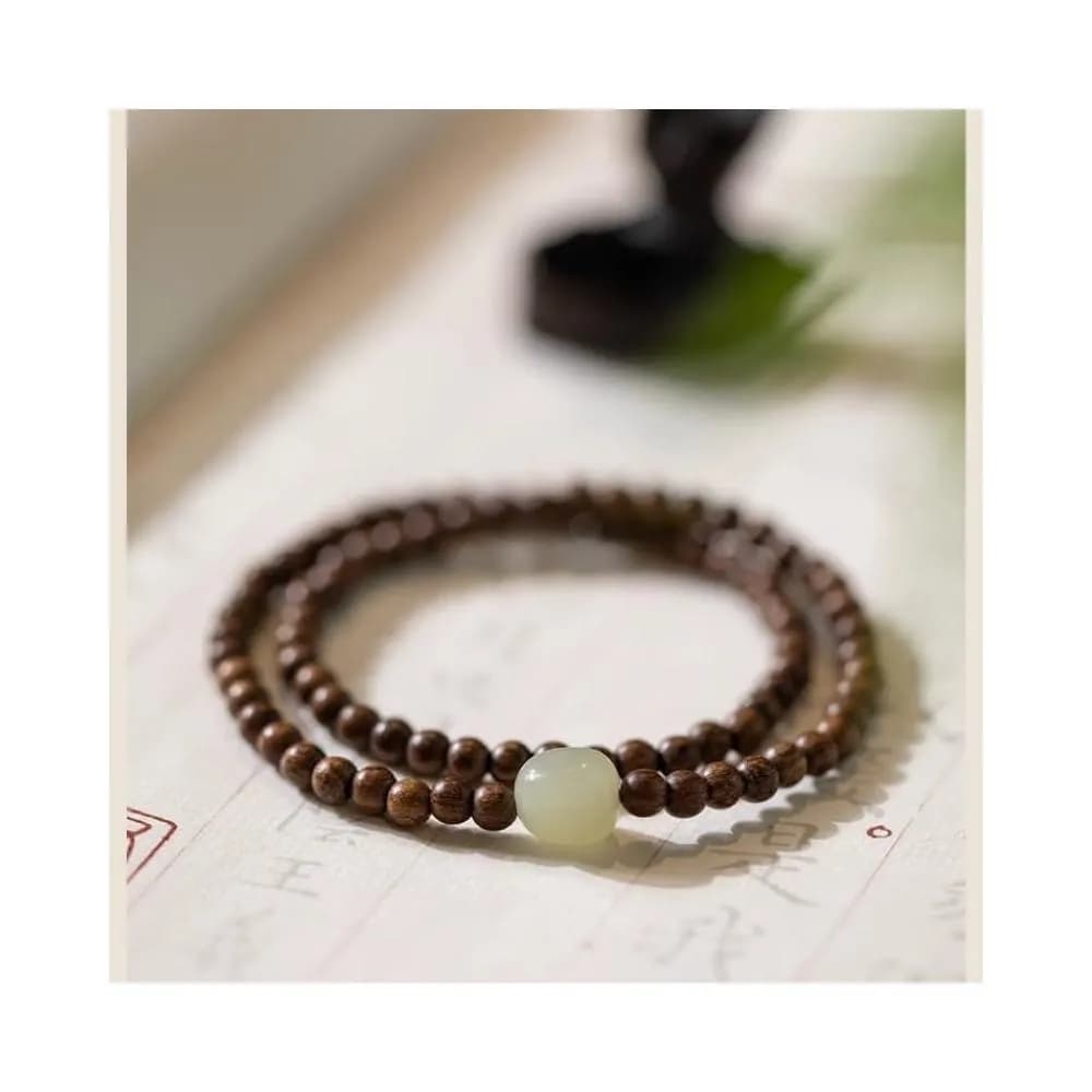 【開運堂】金絲檀木４ｍｍ 纖細佛珠手鍊簡約和田玉古風小清新仙氣檀木手串文藝女款聖誕節生日禮物情侶情人節