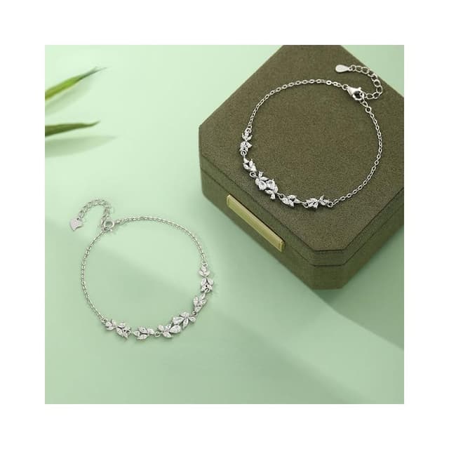 紫藤花純銀鋯石手錬 S999足銀飾品 女生手錬 不易掉色 防過敏 溫柔甜美清新 百搭飾品 情人節禮物 生日禮物