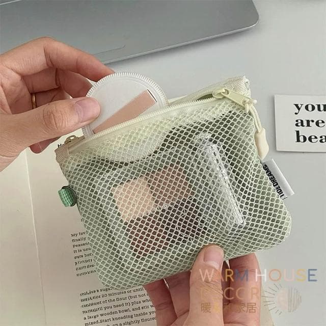 【Warm House Decor 暖和家居】網格拉鍊收納小包 (防水拉鍊包 口紅包 零錢包 耳機包 )