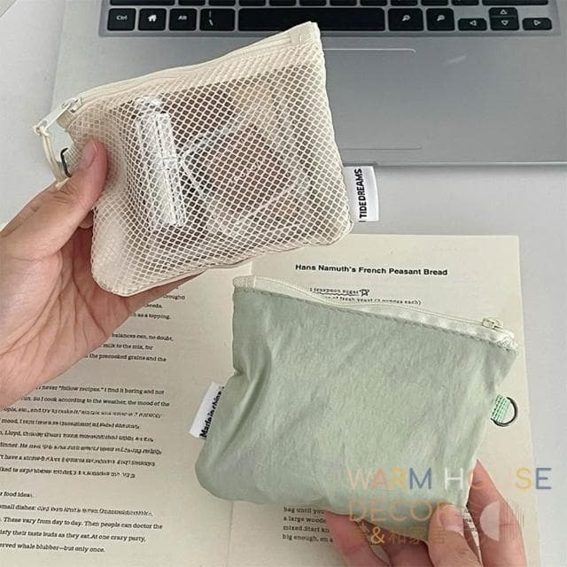 【Warm House Decor 暖和家居】網格拉鍊收納小包 (防水拉鍊包 口紅包 零錢包 耳機包 )