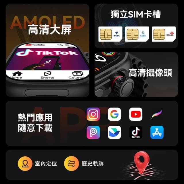 可插SIM卡 智慧手錶📶可視頻通話 支援LINE通話FB訊息📱 拍照防水運動款 男女適用 智能手錶 智慧手環