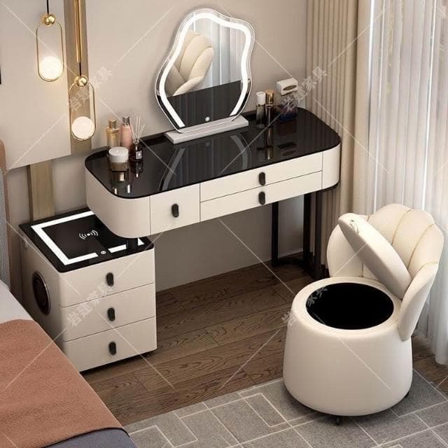 梳妝臺實木臥室智能家居北歐黑科技化妝臺音響藍牙輕奢簡約