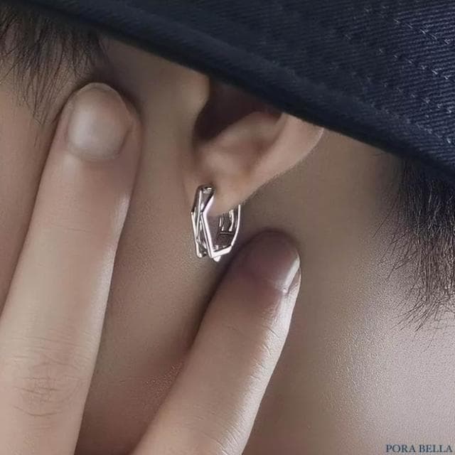【Porabella】S925純銀線條幾何耳扣｜歐美嘻哈痞帥風耳環 送男友生日禮物推薦｜ 附贈精美包裝 Earrings