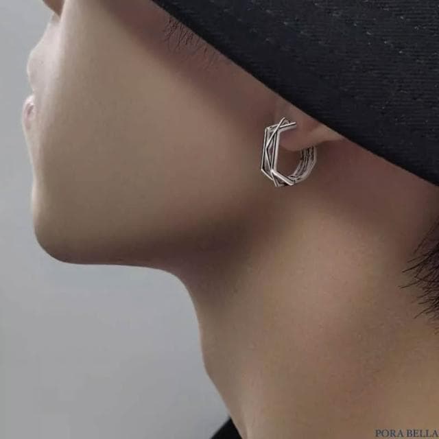 【Porabella】S925純銀線條幾何耳扣｜歐美嘻哈痞帥風耳環 送男友生日禮物推薦｜ 附贈精美包裝 Earrings