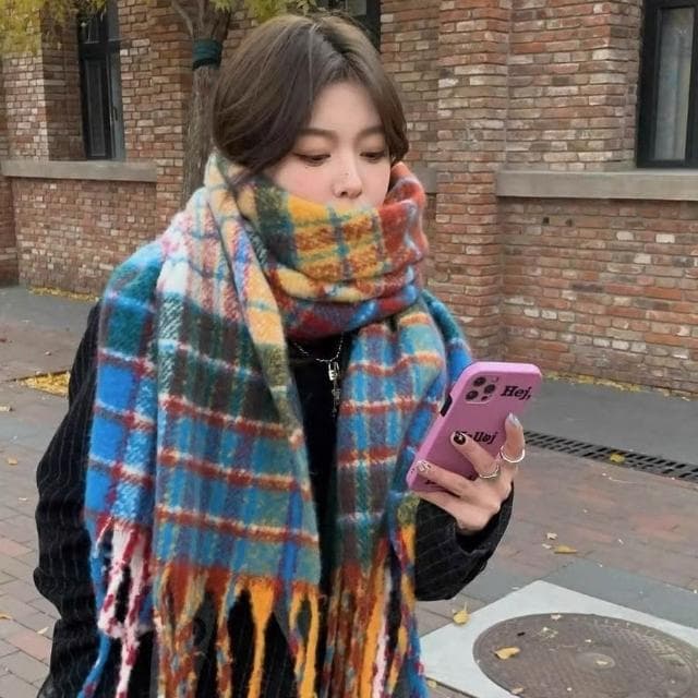 圍巾仿羊絨圍巾女秋冬季新款加厚保暖圍脖顯白流蘇中長款百搭圍巾保暖披肩圍巾質感圍巾冷氣披肩空調百搭保暖圍脖防風圍脖韓版圍巾