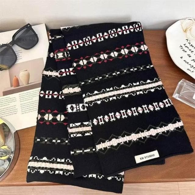 圍巾女氛圍感冰島風條紋針織圍巾女秋冬百搭保暖美式小眾圍脖保暖披肩圍巾質感圍巾冷氣披肩空調百搭保暖圍脖防風圍脖韓版圍巾