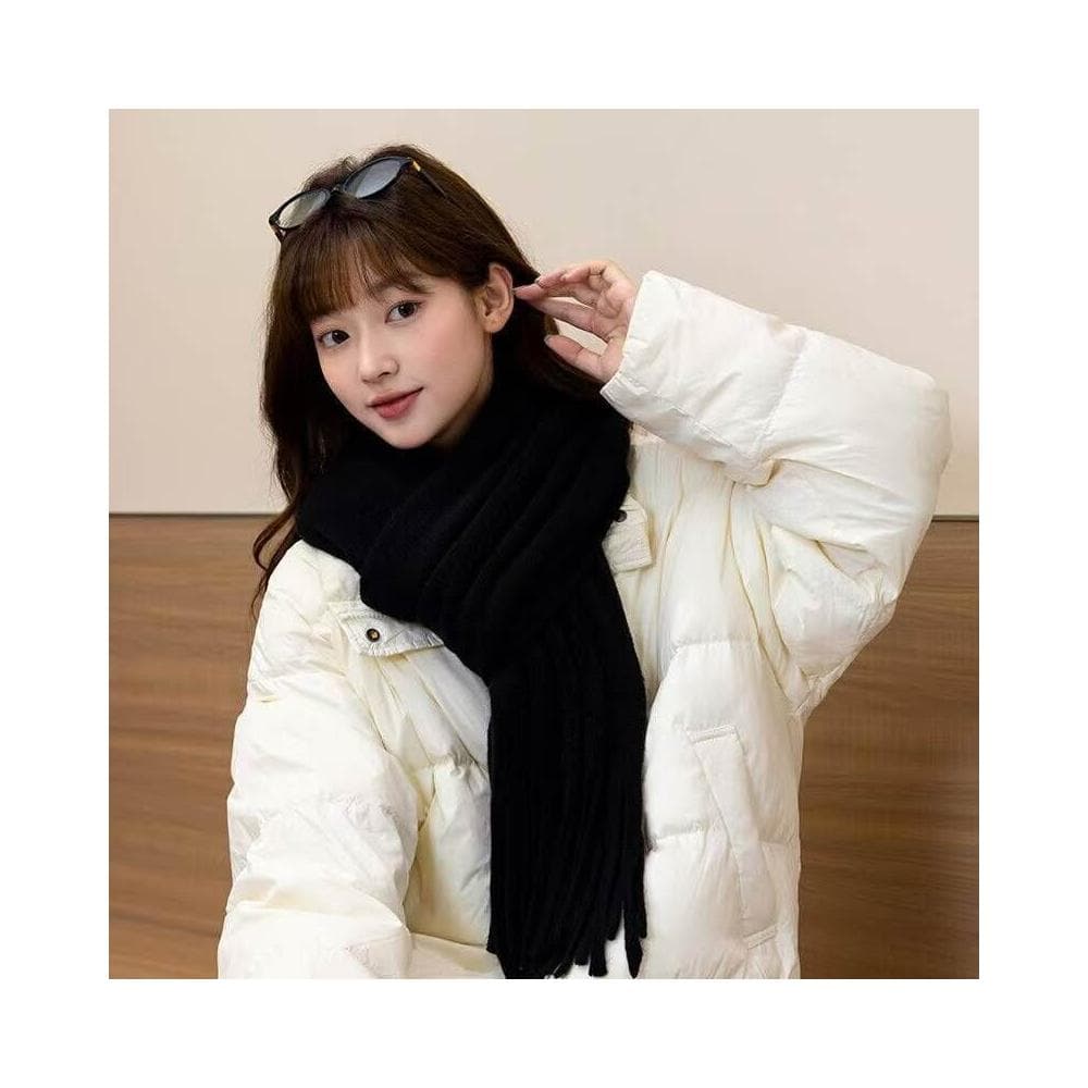 圍巾女簡約仿羊絨加厚圍巾冬季韓版百搭流蘇針織長款圍脖披肩情侶保暖披肩圍巾質感圍巾冷氣披肩空調百搭保暖圍脖防風圍脖韓版圍巾