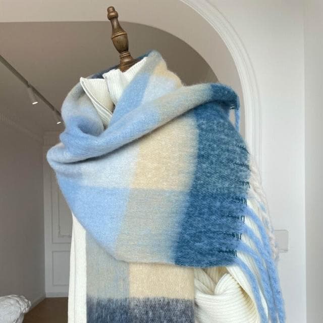 圍巾女漸變彩色格子仿羊絨高級細膩柔軟拼色流蘇大披肩圍巾保暖披肩圍巾質感圍巾冷氣披肩空調百搭保暖圍脖防風圍脖韓版圍巾