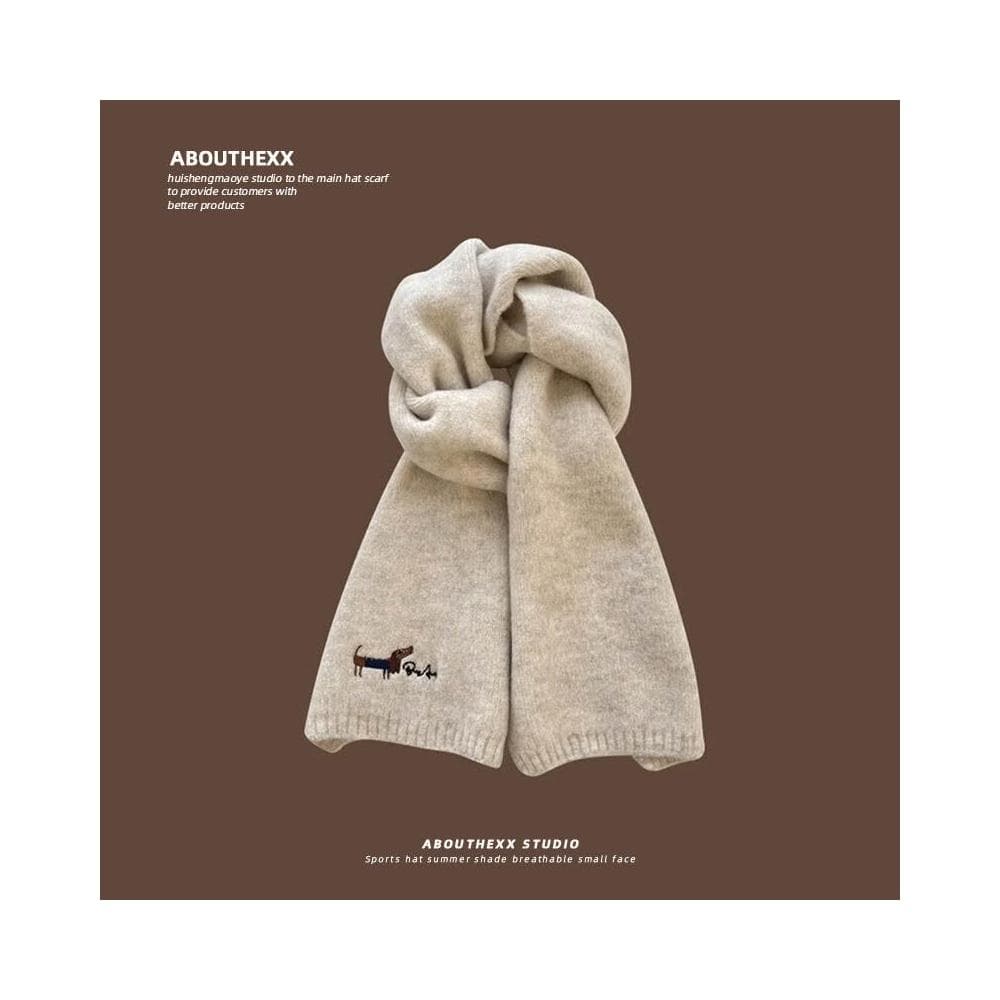 圍巾女刺繡小狗針織圍巾女秋冬季學生騎車保暖百搭仿羊絨情侶圍脖保暖披肩圍巾質感圍巾冷氣披肩空調百搭保暖圍脖防風圍脖韓版圍巾