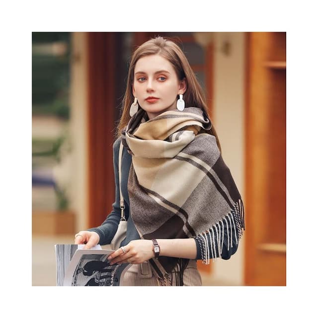 圍巾女格子仿羊絨圍巾新款冬季圍巾女披肩加厚保暖流蘇圍脖保暖披肩圍巾質感圍巾冷氣披肩空調百搭保暖圍脖防風圍脖韓版圍巾