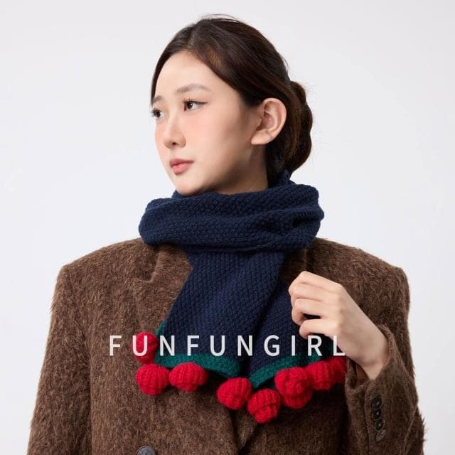 圍巾女秋冬手工玫瑰花編織保暖圍巾女韓版可愛裝飾加厚圍脖時尚針織保暖披肩圍巾質感圍巾冷氣披肩百搭保暖圍脖防風圍脖韓版圍巾