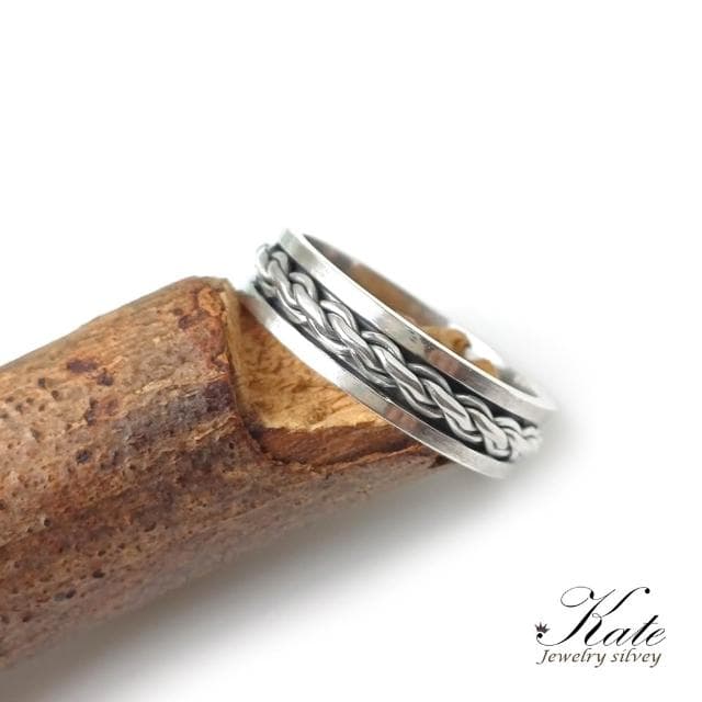 【KATE】銀飾 古典麻花轉運純銀戒指 轉運戒指 編織戒指 個性款銀戒 國際圍#13#15 生日禮物 情人禮物