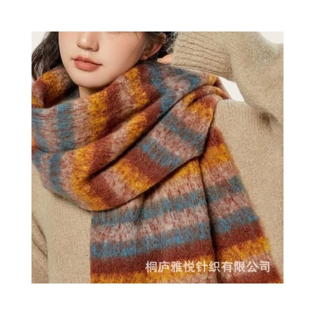 圍巾女美拉德秋冬季圍巾女仿羊絨高級感保暖披肩馬海毛條紋加厚拼色圍脖保暖披肩圍巾質感圍巾冷氣披肩保暖圍脖防風圍脖韓版圍巾