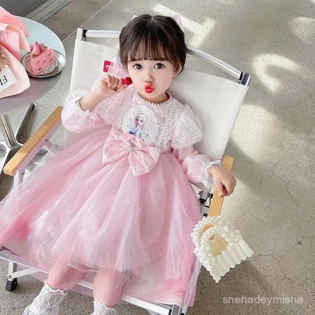 女寶寶艾莎公主裙長袖2025秋季冰雪奇緣網紗髮光裙子生日愛莎連衣