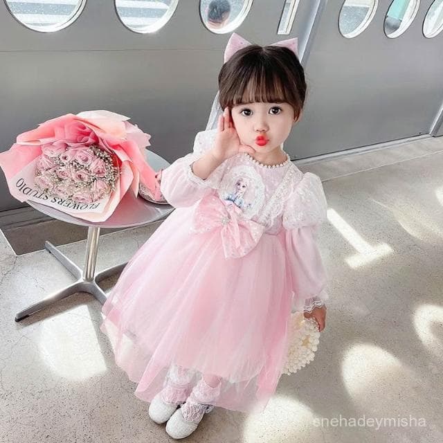 女寶寶艾莎公主裙長袖2025秋季冰雪奇緣網紗髮光裙子生日愛莎連衣