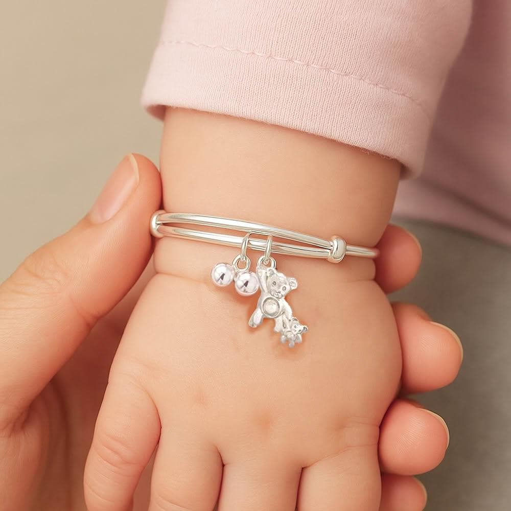 【珠兒綠】999純銀大熊小熊搖鈴手鐲 嬰兒|兒童|成人尺寸 純銀手鐲 彌月禮物 周歲禮物 新年禮物