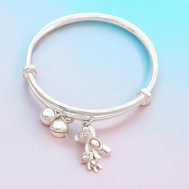 【珠兒綠】999純銀大熊小熊搖鈴手鐲 嬰兒|兒童|成人尺寸 純銀手鐲 彌月禮物 周歲禮物 新年禮物